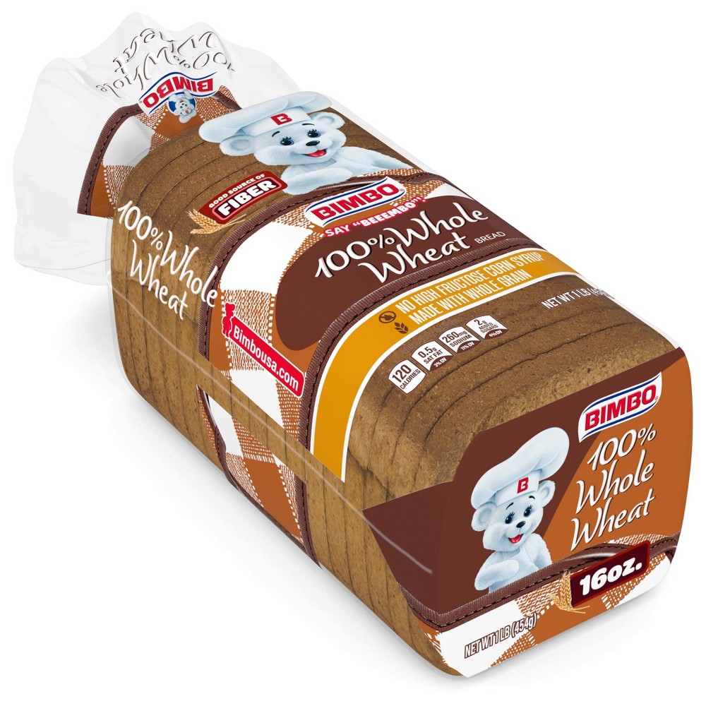 BIMBO 100% WHOLE WHEAT BREAD 16 OZ - 007533: imagen 1