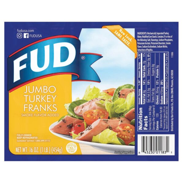 FUD TURKEY FRANKS JUMBO 16 oz.